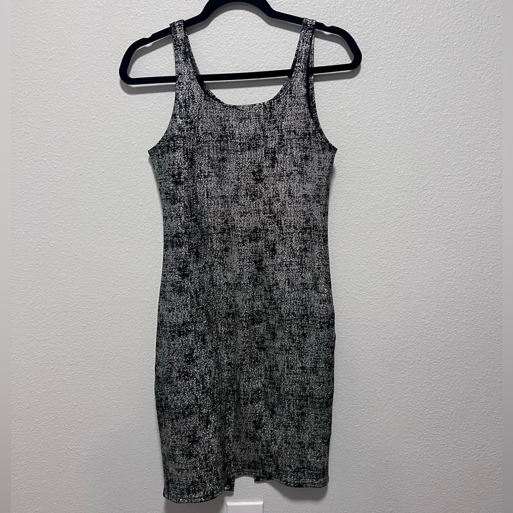 Love Culture Metallic Silver Black Bodycon Dress Size Medium